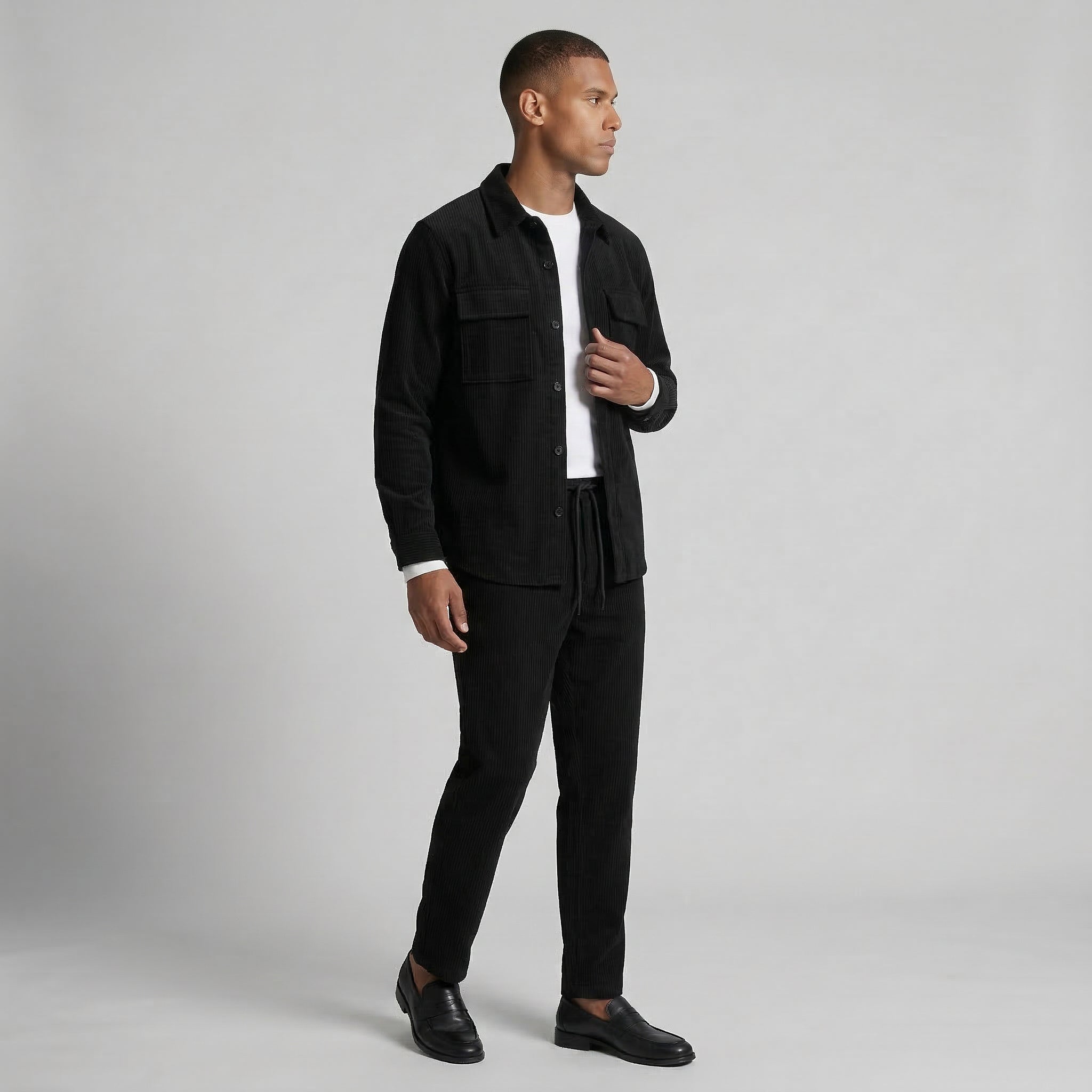Ribbed Texture Button-Up Shirt Pants Set for Men