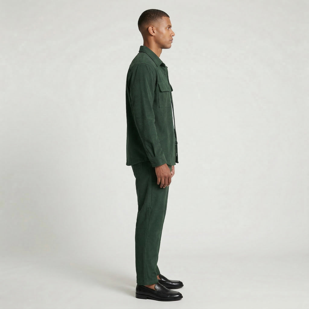 Ribbed Texture Button-Up Shirt Pants Set for Men