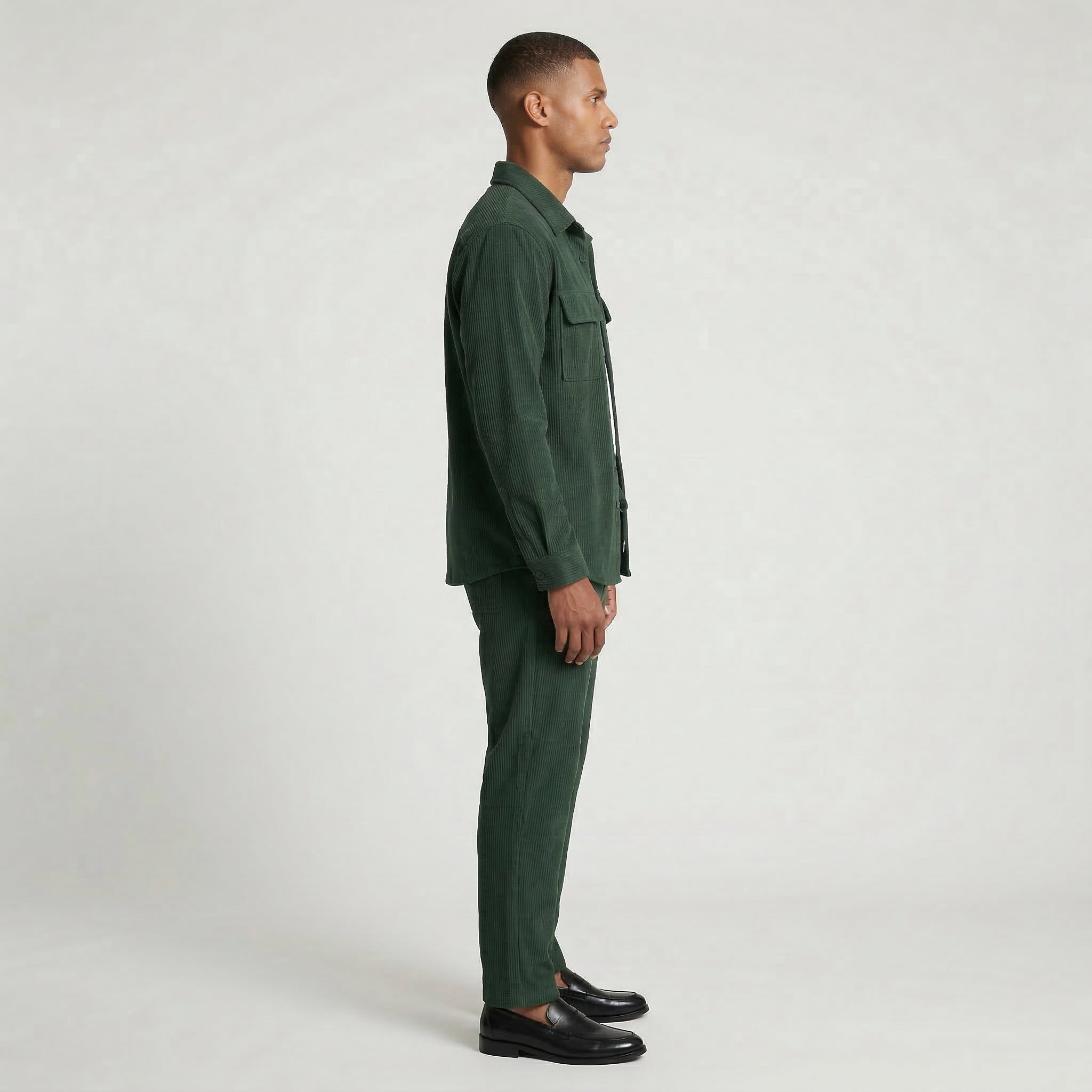 Ribbed Texture Button-Up Shirt Pants Set for Men
