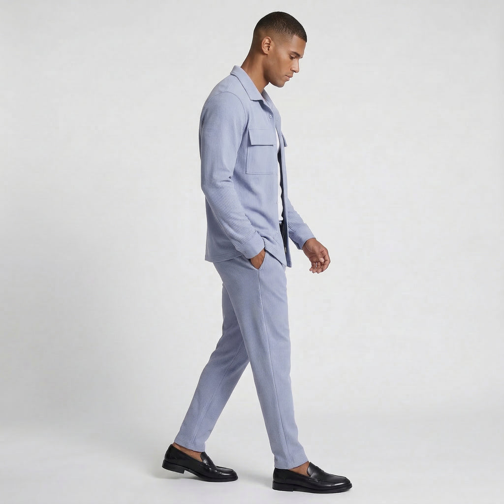 Ribbed Texture Button-Up Shirt Pants Set for Men