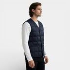 Button-Up Quilted Vest V-Neck Zip Pockets for Men