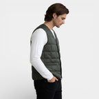 Button-Up Quilted Vest V-Neck Zip Pockets for Men