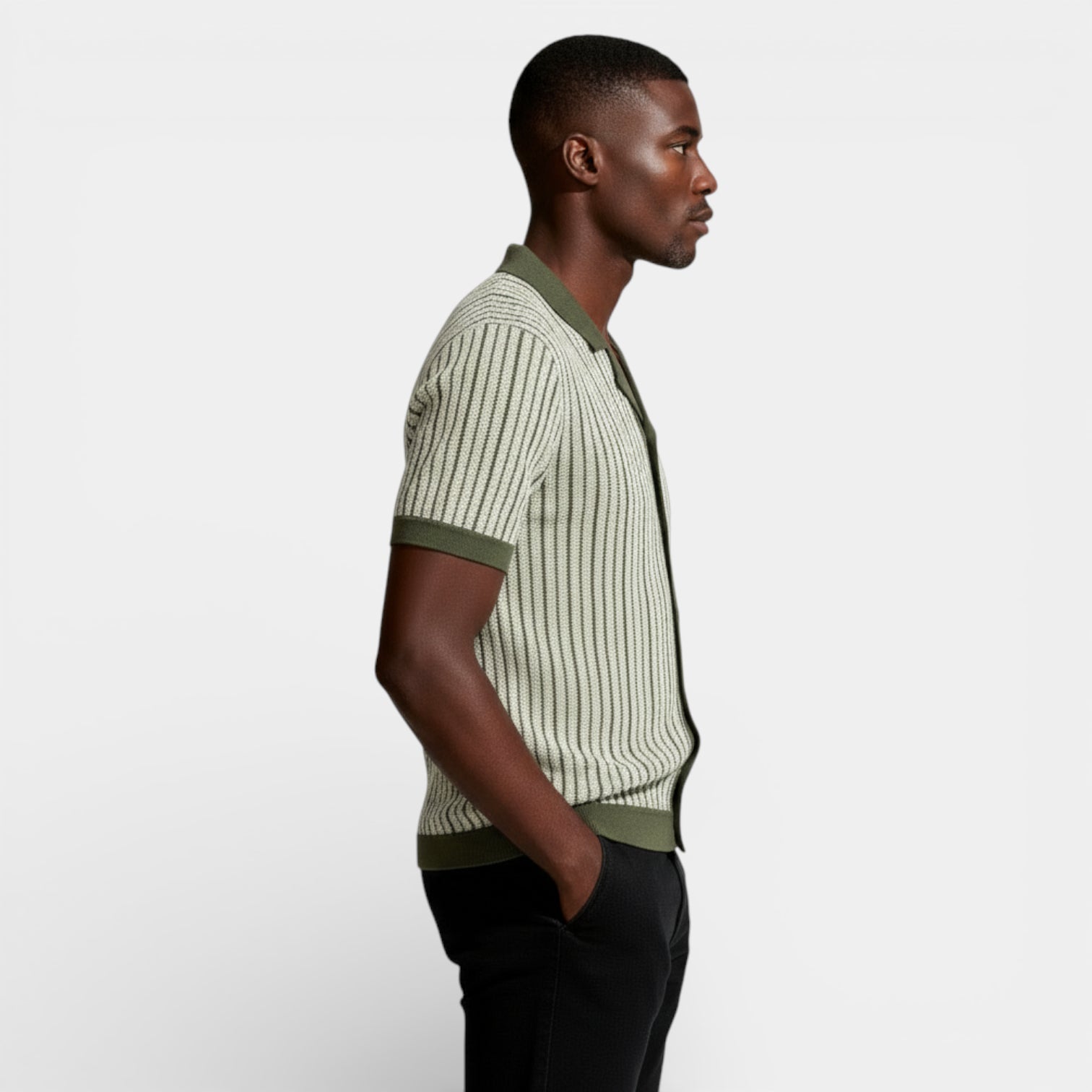 Short Sleeve Knit Polo Shirt Button-Up Regular Fit for Men