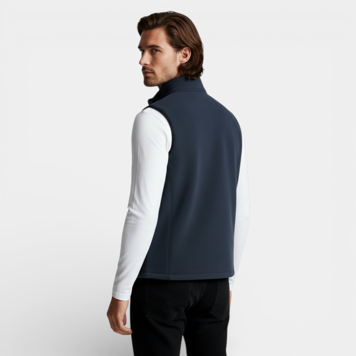 Zip-Up Stand Collar Textured Vest Regular Fit for Men