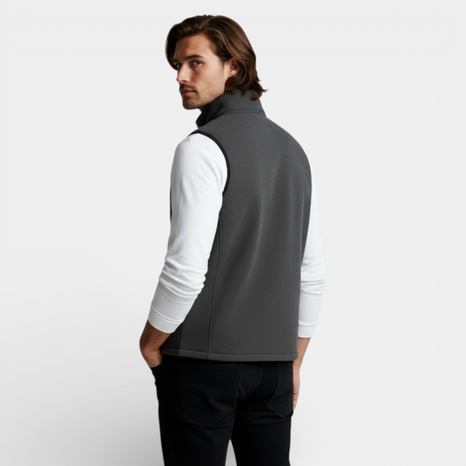Zip-Up Stand Collar Textured Vest Regular Fit for Men