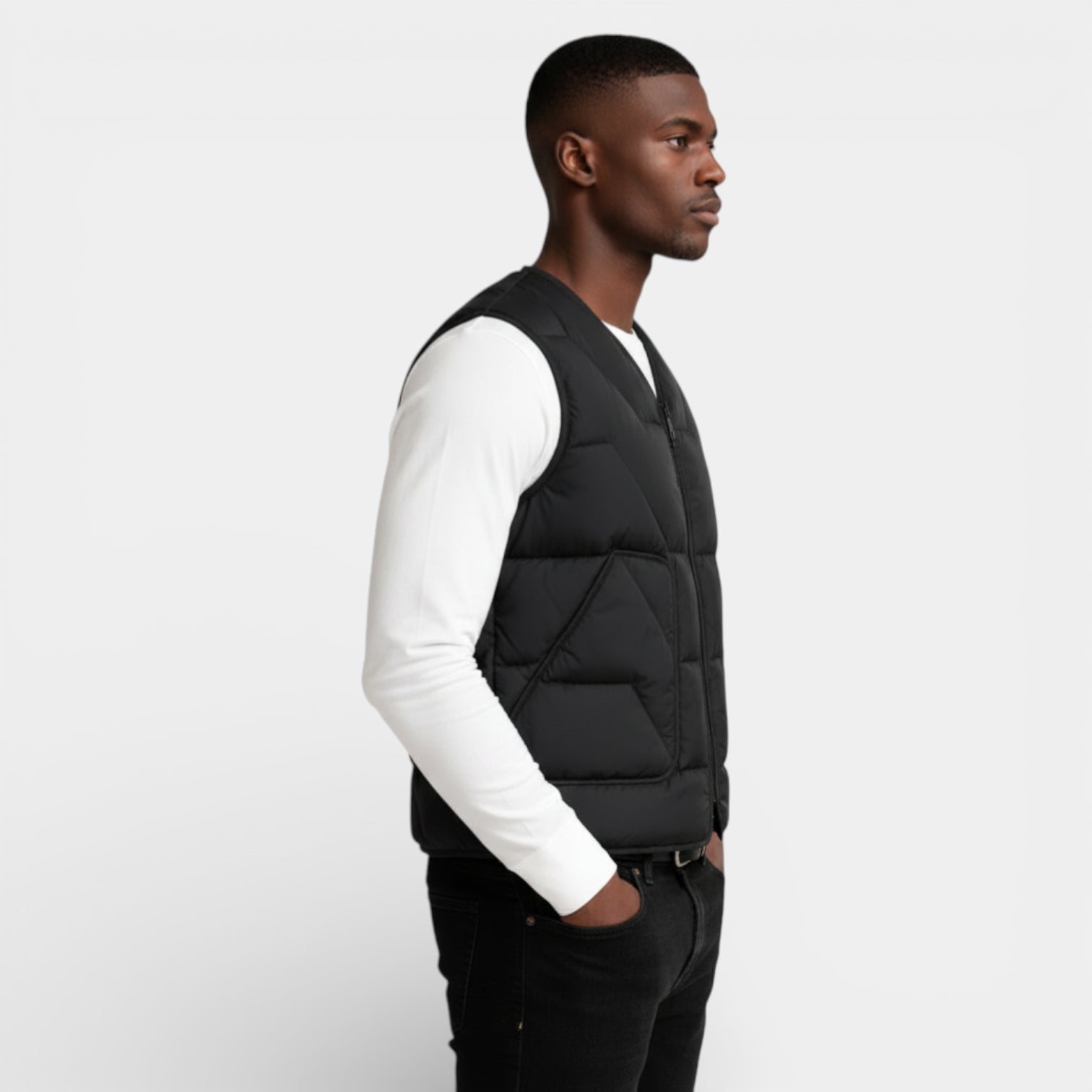 Quilted Zip-Up Puffer Vest V-Neck for Men