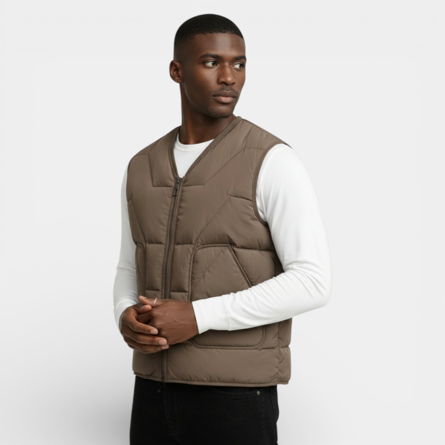 Quilted Zip-Up Puffer Vest V-Neck for Men