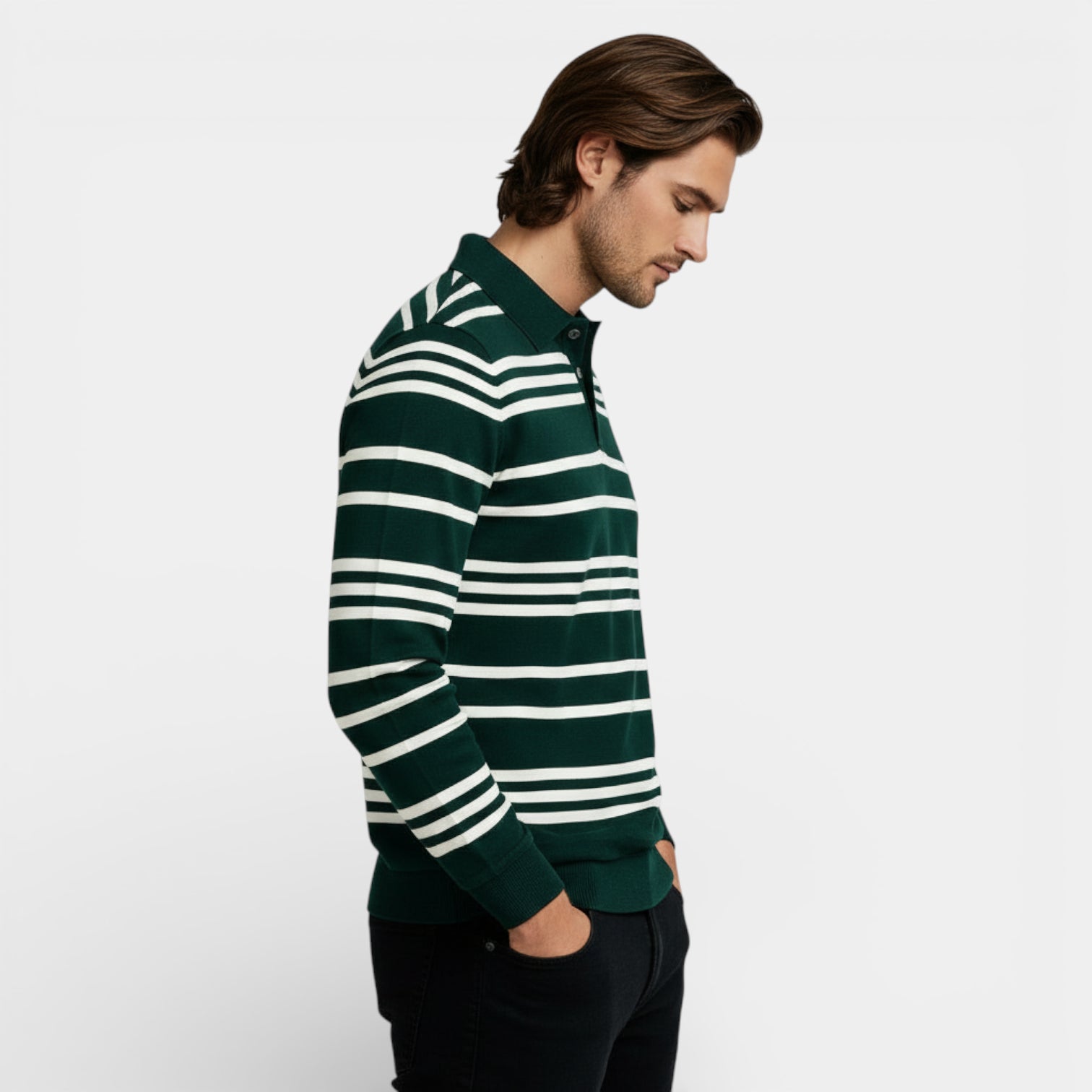 Striped Long Sleeve Polo Shirt Regular Fit for Men