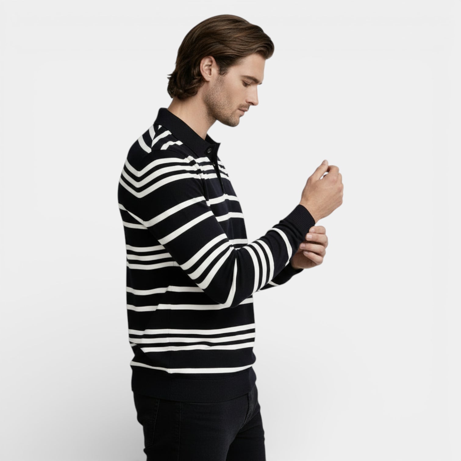 Striped Long Sleeve Polo Shirt Regular Fit for Men