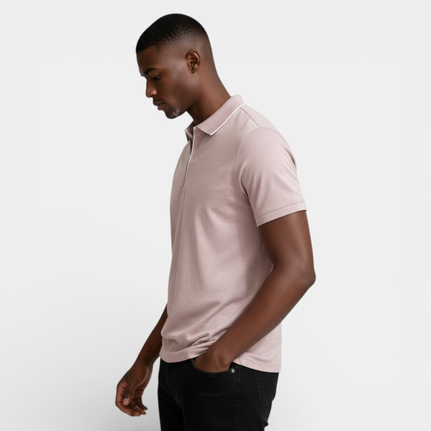 Short Sleeve Zip-Up Polo Shirt Regular Fit for Men