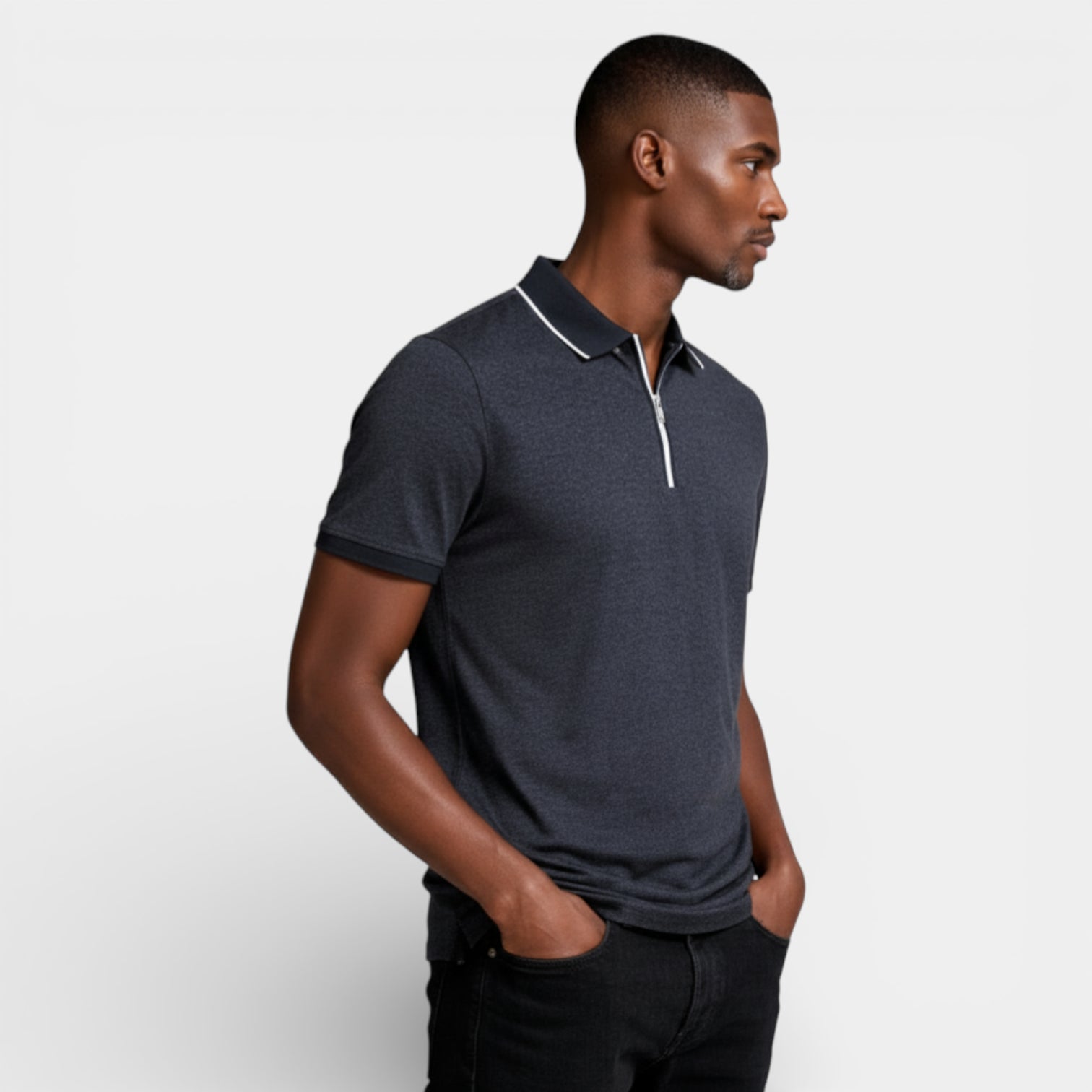 Short Sleeve Zip-Up Polo Shirt Regular Fit for Men