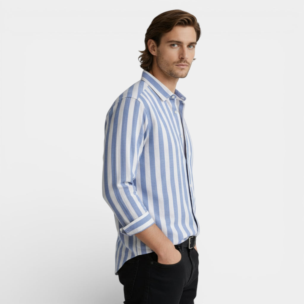 Striped Button-Up Shirt Long Sleeve Regular Fit for Men
