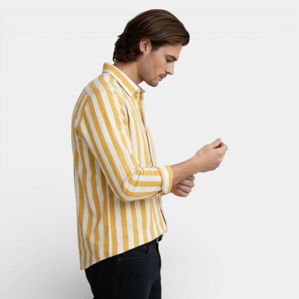 Striped Button-Up Shirt Long Sleeve Regular Fit for Men