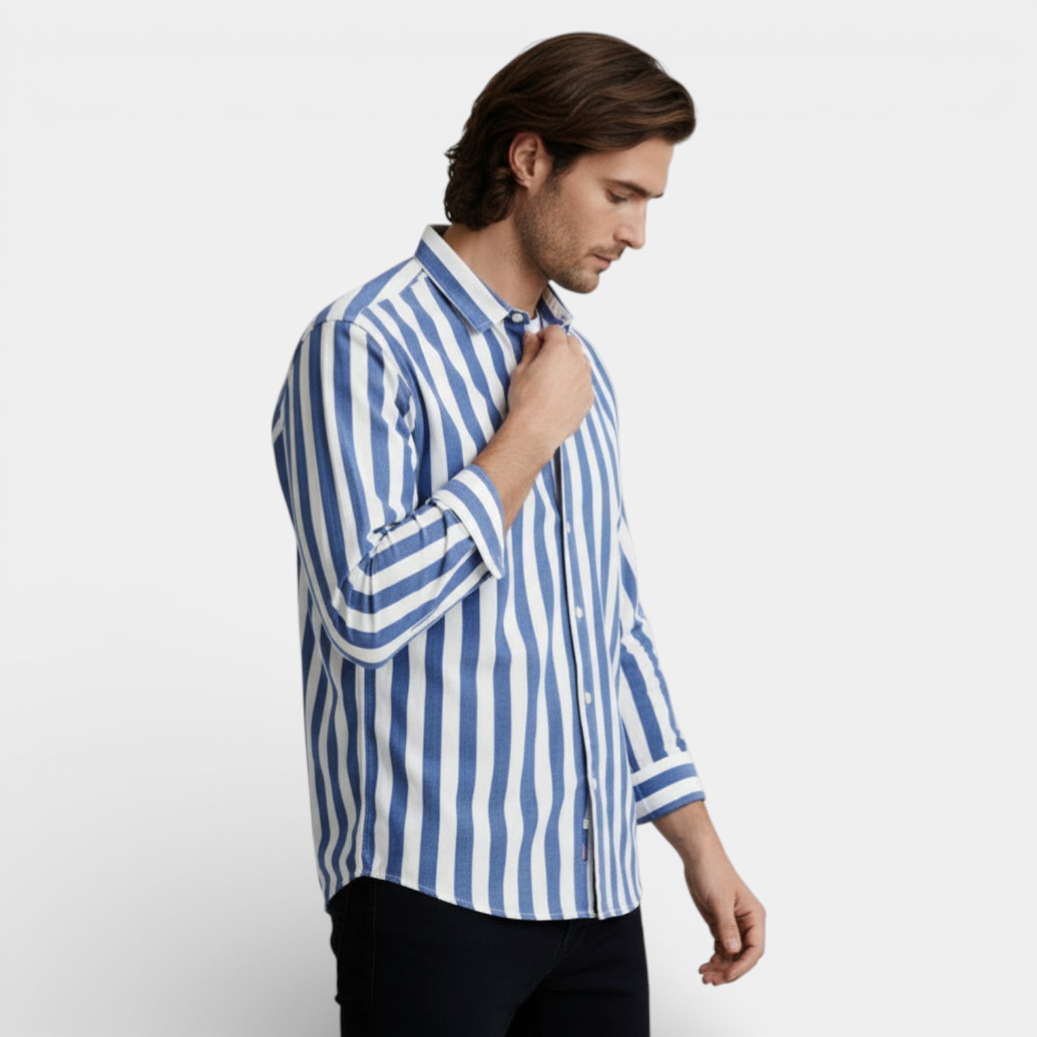Striped Button-Up Shirt Long Sleeve Regular Fit for Men