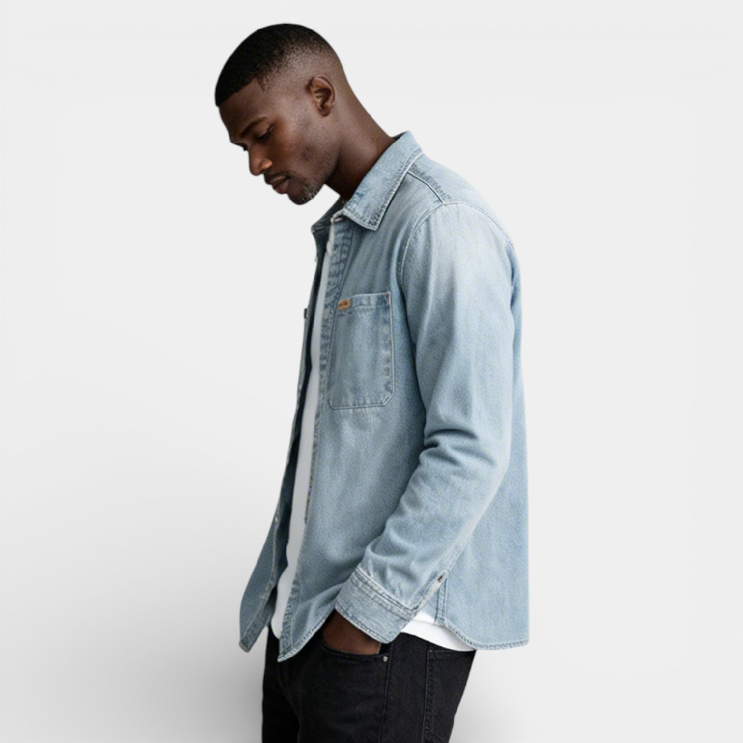 Button-Up Denim Shirt Jacket Regular Fit for Men