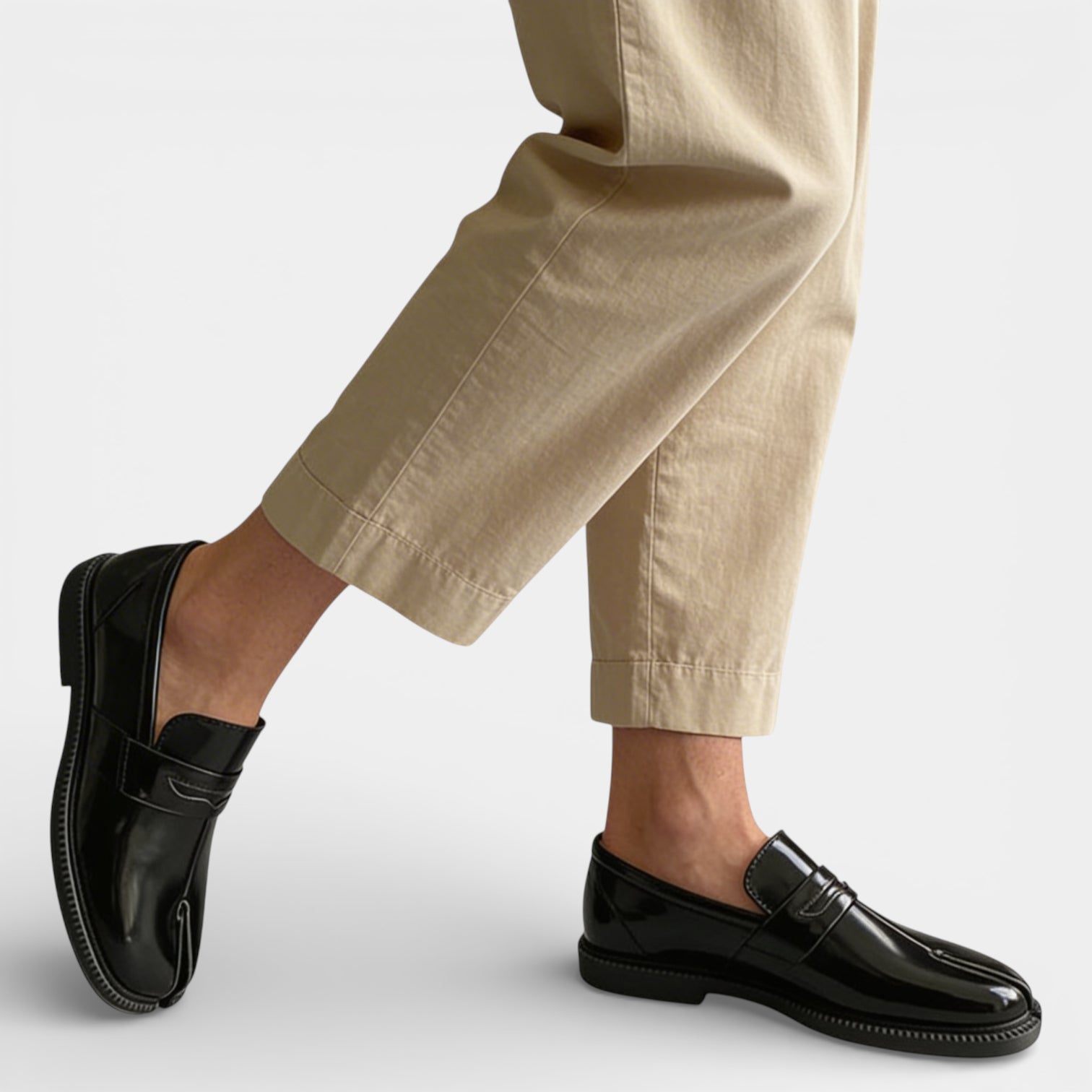Split-Toe Leather Loafer Dress Shoes Slip-On for Men