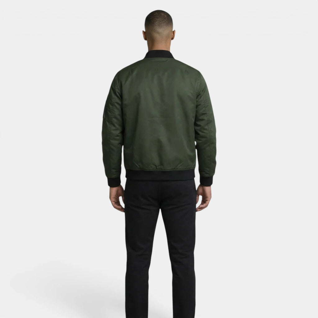Slim Fit Zip-Up Bomber Jacket Ribbed for Men