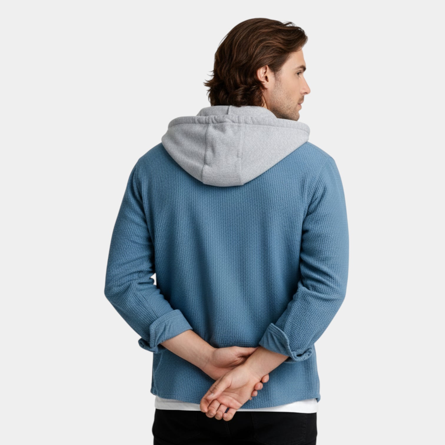 Hooded Knit Sweater Button-Front Regular Fit for Men