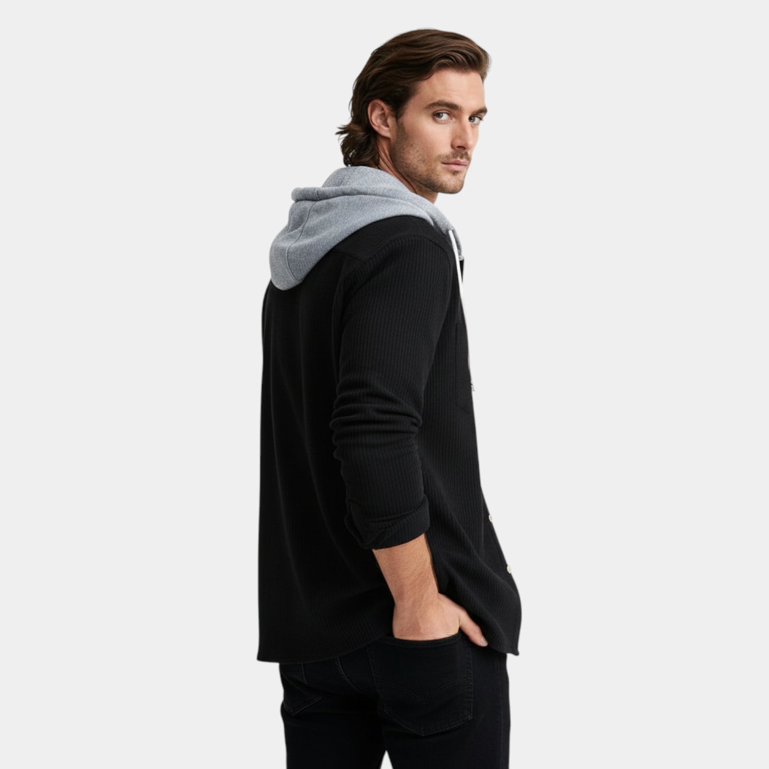 Hooded Knit Sweater Button-Front Regular Fit for Men