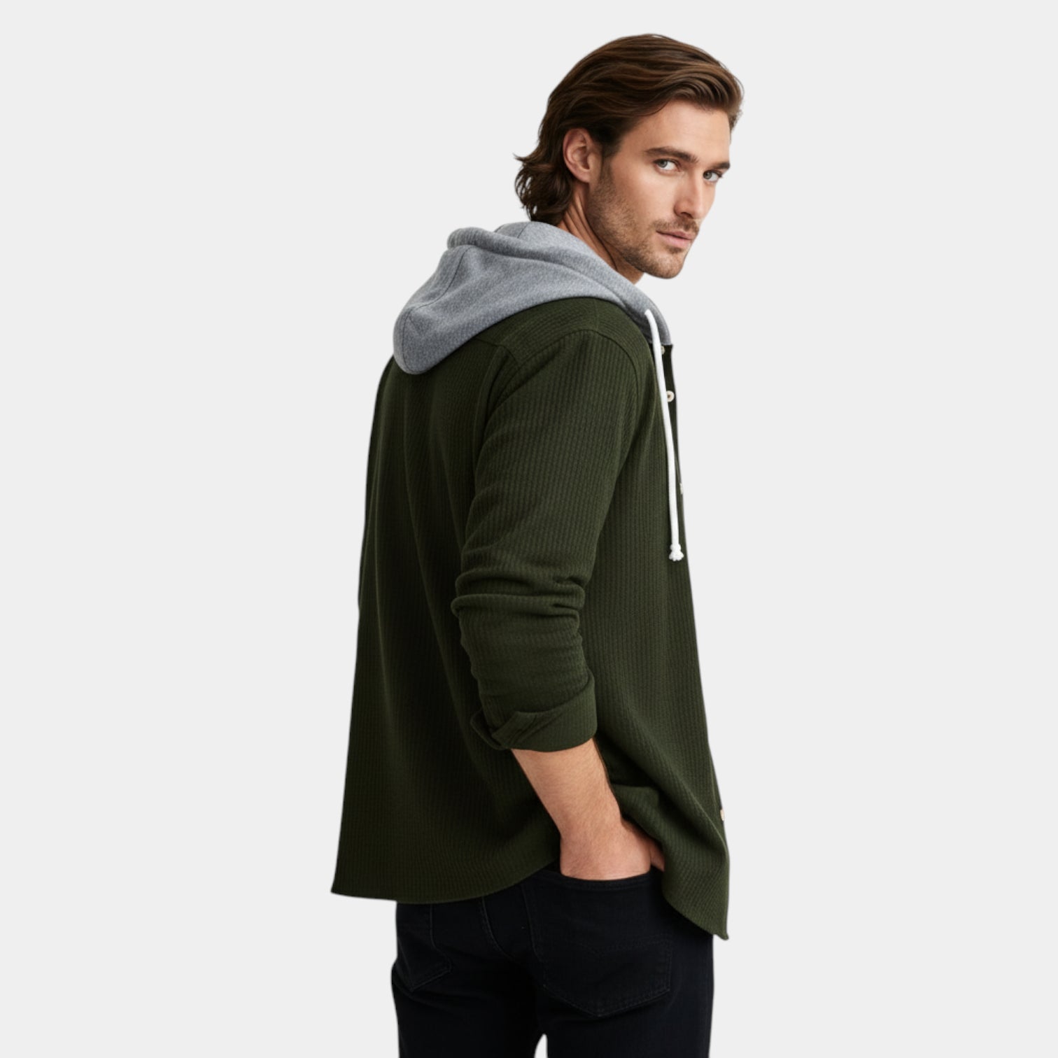 Hooded Knit Sweater Button-Front Regular Fit for Men