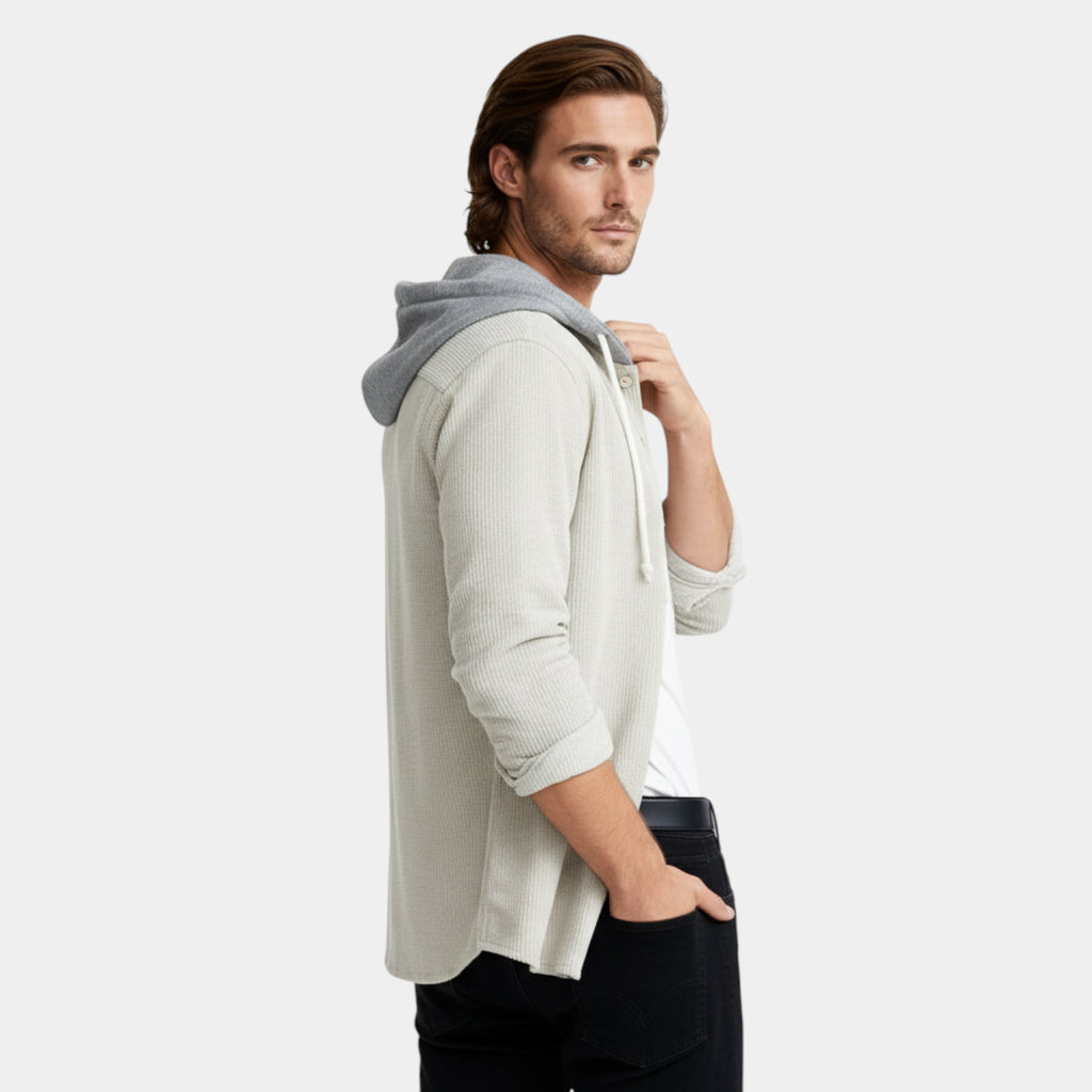 Hooded Knit Sweater Button-Front Regular Fit for Men