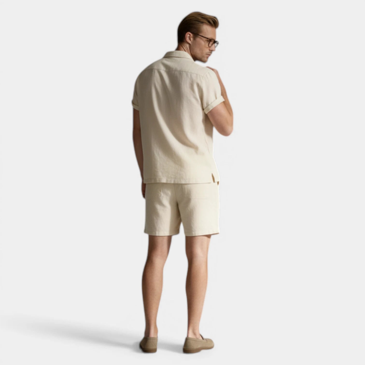 Short Sleeve Button-Up Shirt Drawstring Shorts Set for Men
