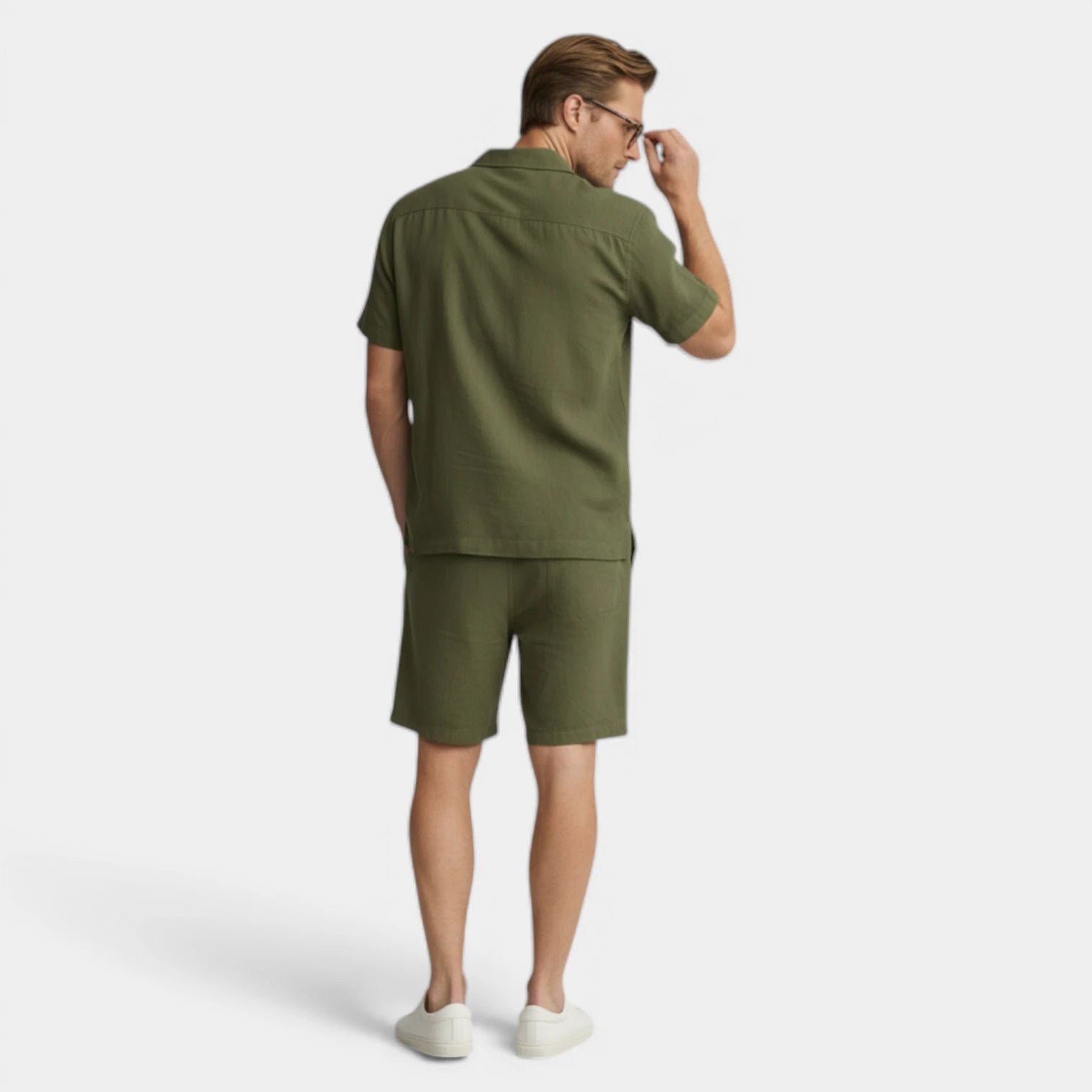 Short Sleeve Button-Up Shirt Drawstring Shorts Set for Men