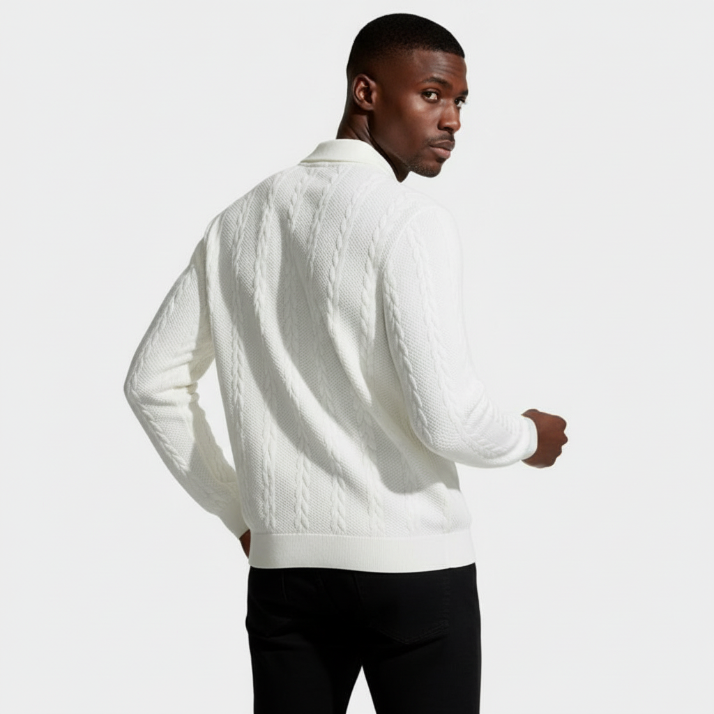 Quarter-Zip Textured Cable Knit Pullover for Men