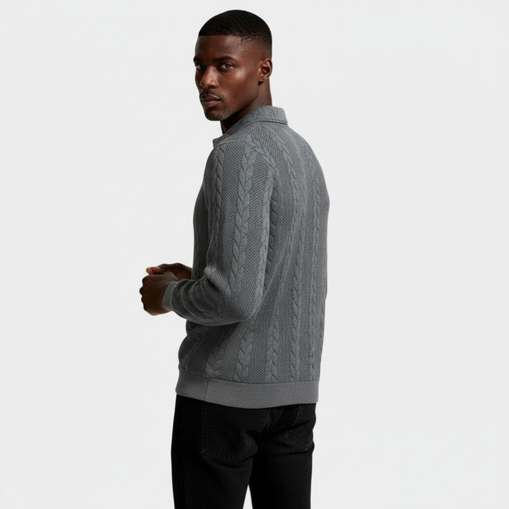 Quarter-Zip Textured Cable Knit Pullover for Men