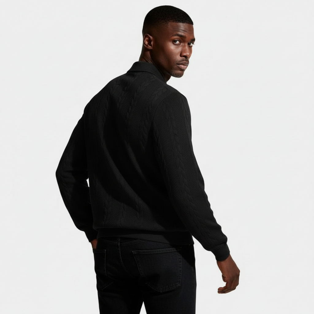 Quarter-Zip Textured Cable Knit Pullover for Men