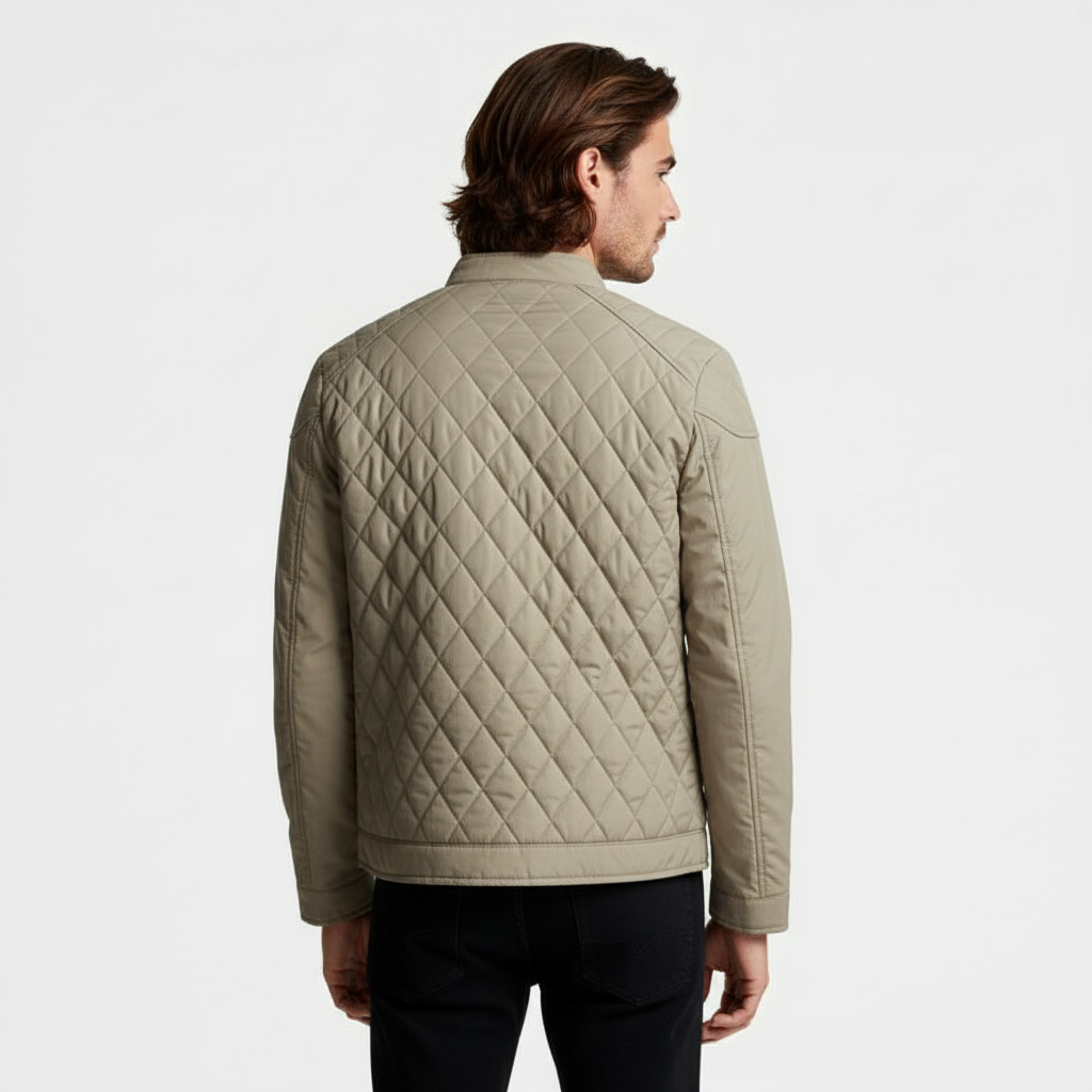 Quilted Zip Jacket Stand Collar Regular Fit for Men