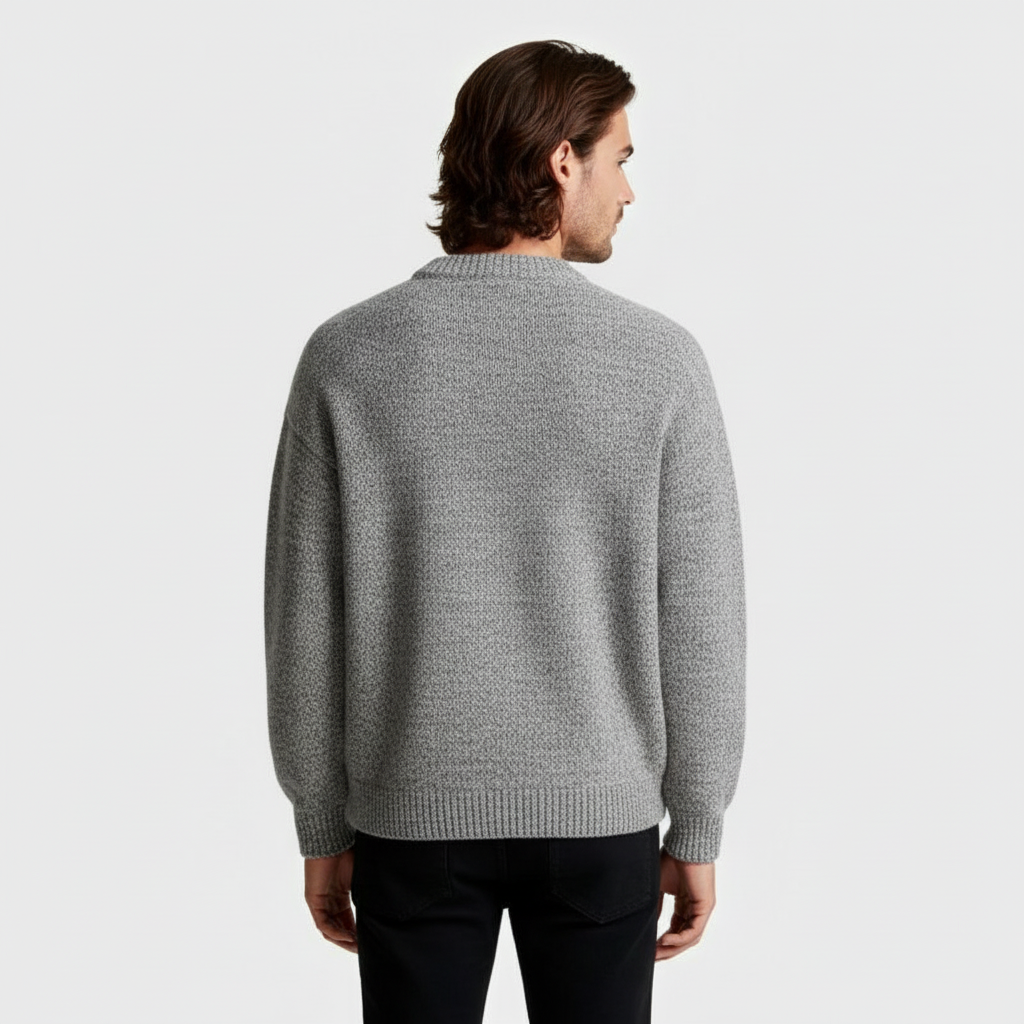 Relaxed Fit Fisherman Crewneck Knit Sweater for Men