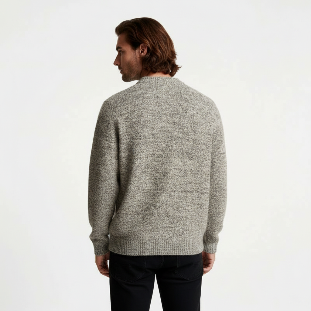 Relaxed Fit Fisherman Crewneck Knit Sweater for Men