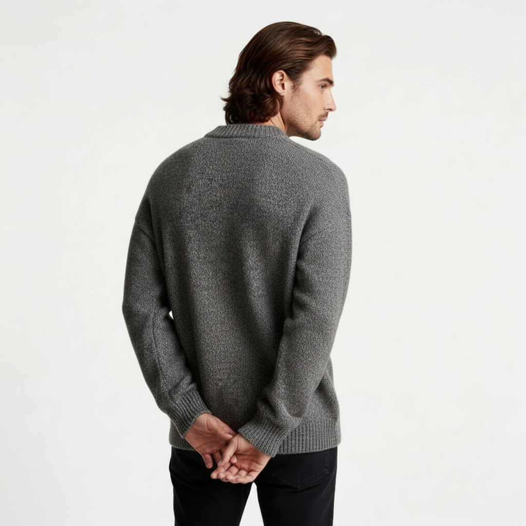 Relaxed Fit Fisherman Crewneck Knit Sweater for Men