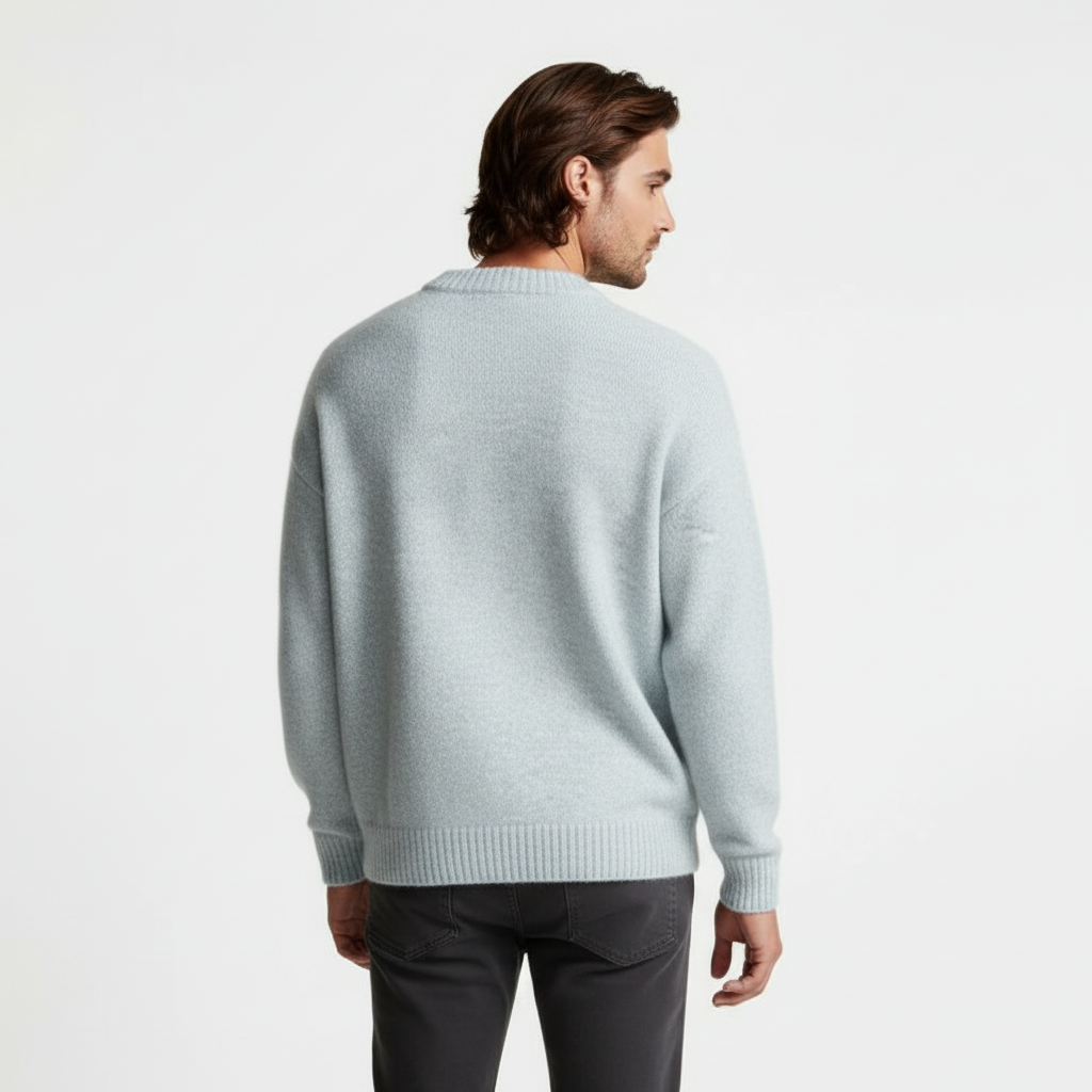 Relaxed Fit Fisherman Crewneck Knit Sweater for Men