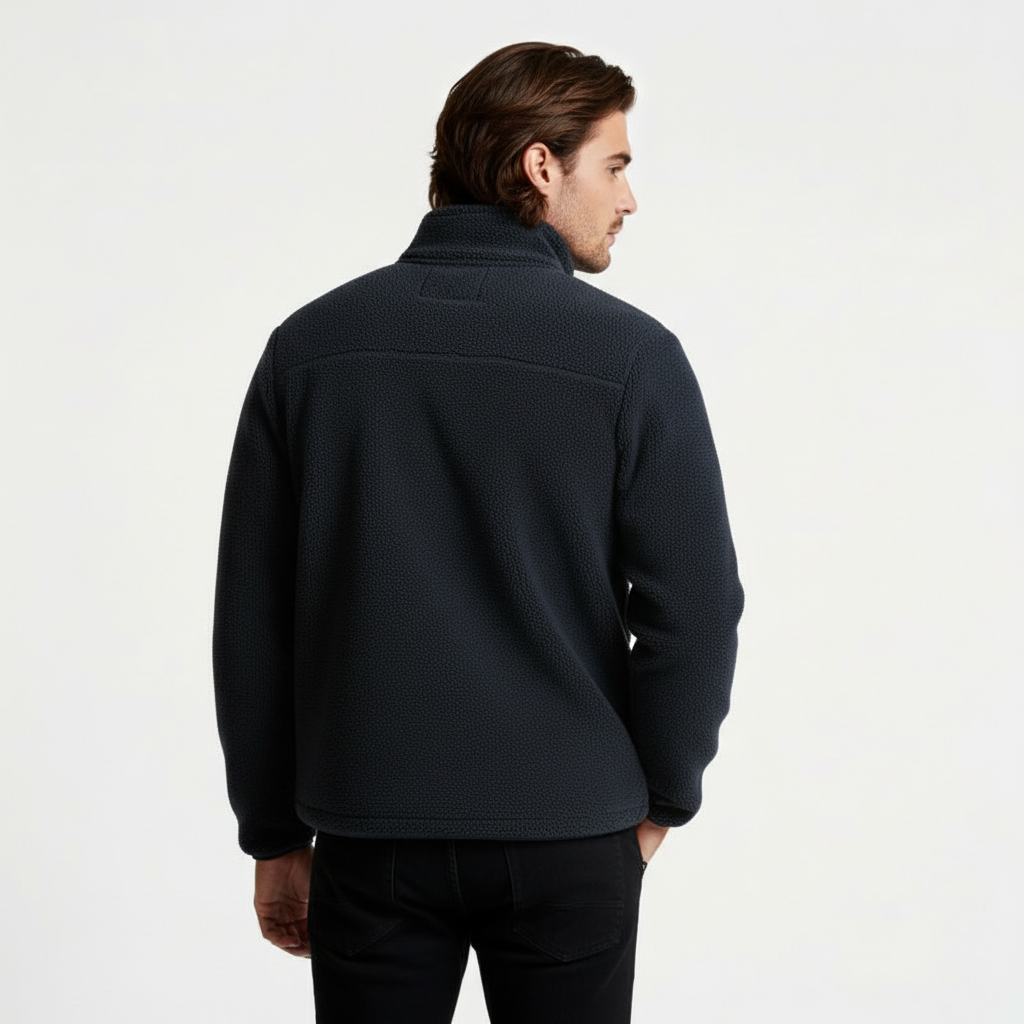 Fleece Full-Zip Stand Collar Jacket Regular Fit for Men