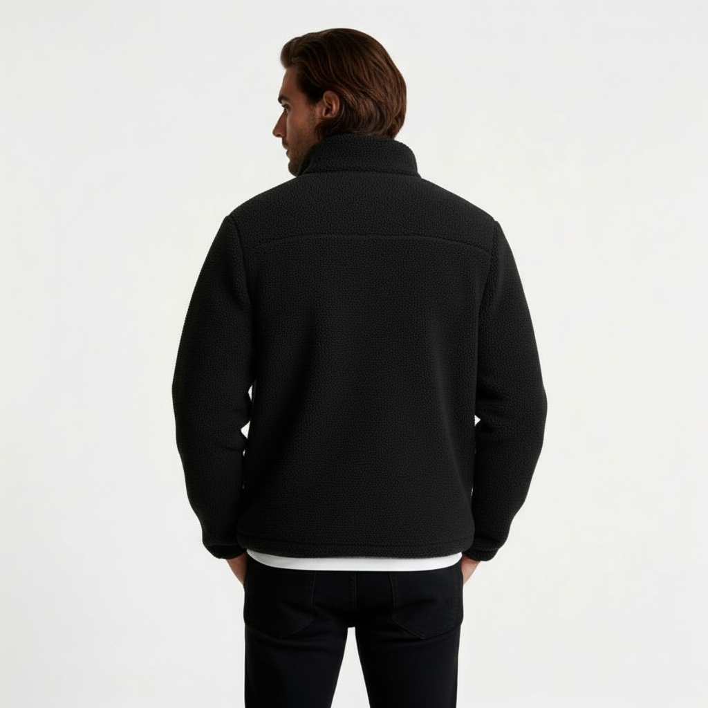 Fleece Full-Zip Stand Collar Jacket Regular Fit for Men