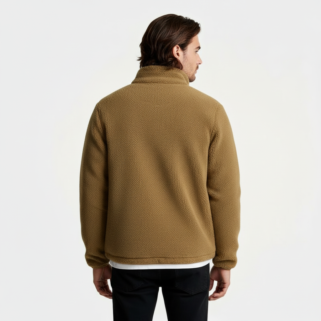 Fleece Full-Zip Stand Collar Jacket Regular Fit for Men