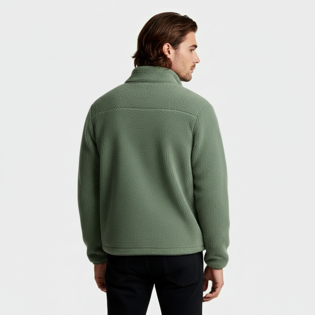 Fleece Full-Zip Stand Collar Jacket Regular Fit for Men