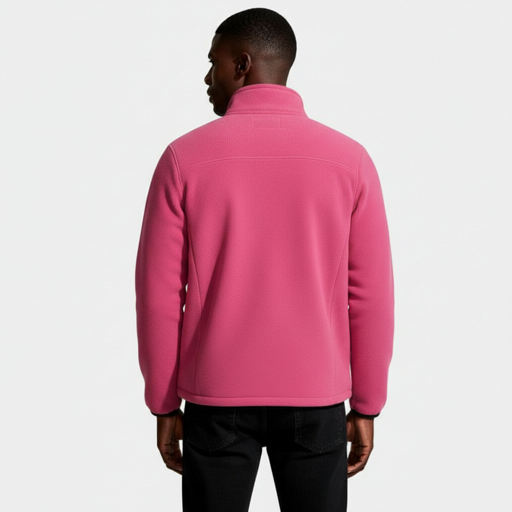 Fleece Full-Zip Jacket Stand Collar Regular Fit for Men
