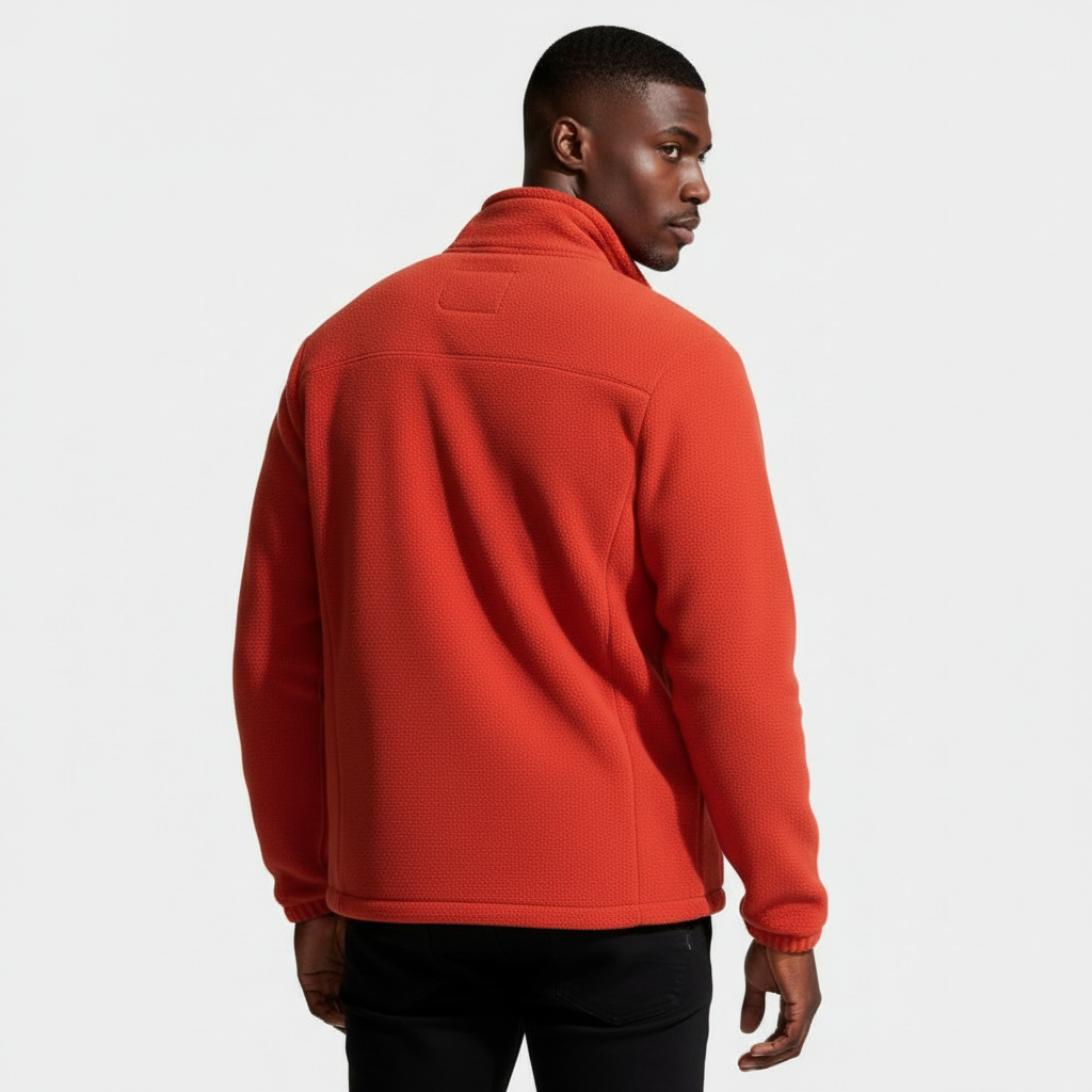Fleece Full-Zip Jacket Stand Collar Regular Fit for Men