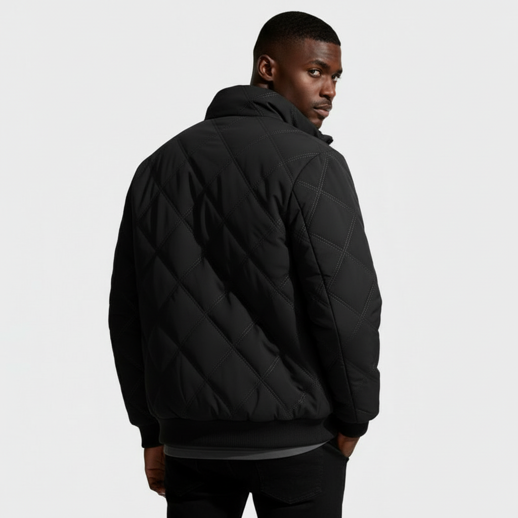 Diamond-Stitch Zip Jacket Stand Collar Regular Fit for Men