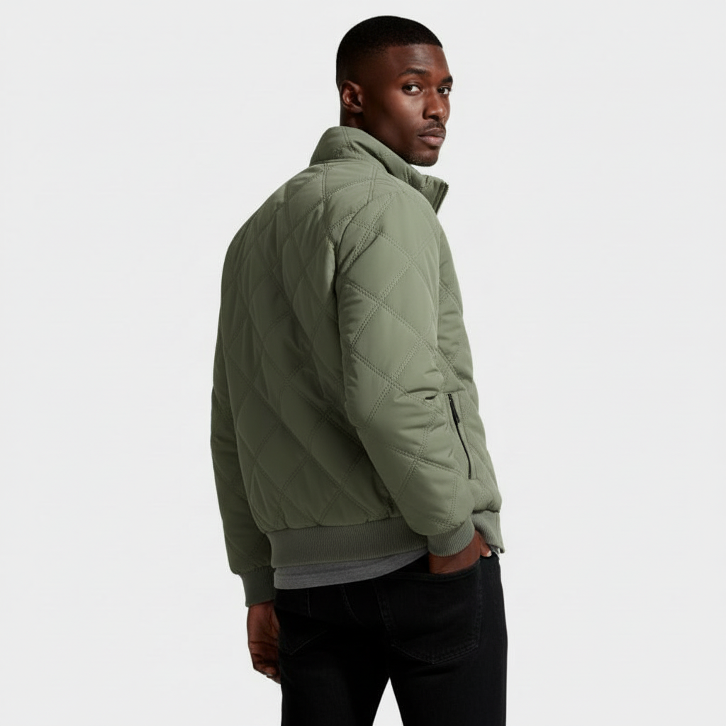 Diamond-Stitch Zip Jacket Stand Collar Regular Fit for Men