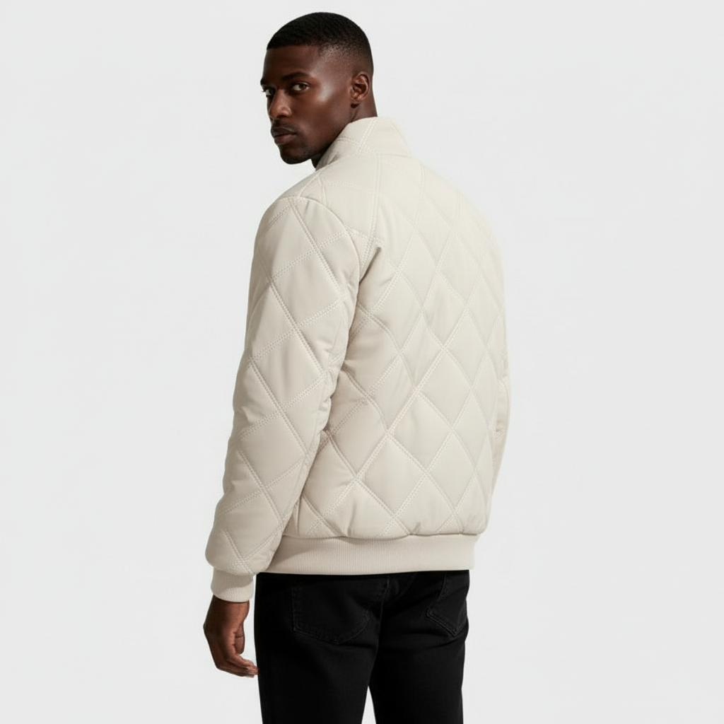 Diamond-Stitch Zip Jacket Stand Collar Regular Fit for Men