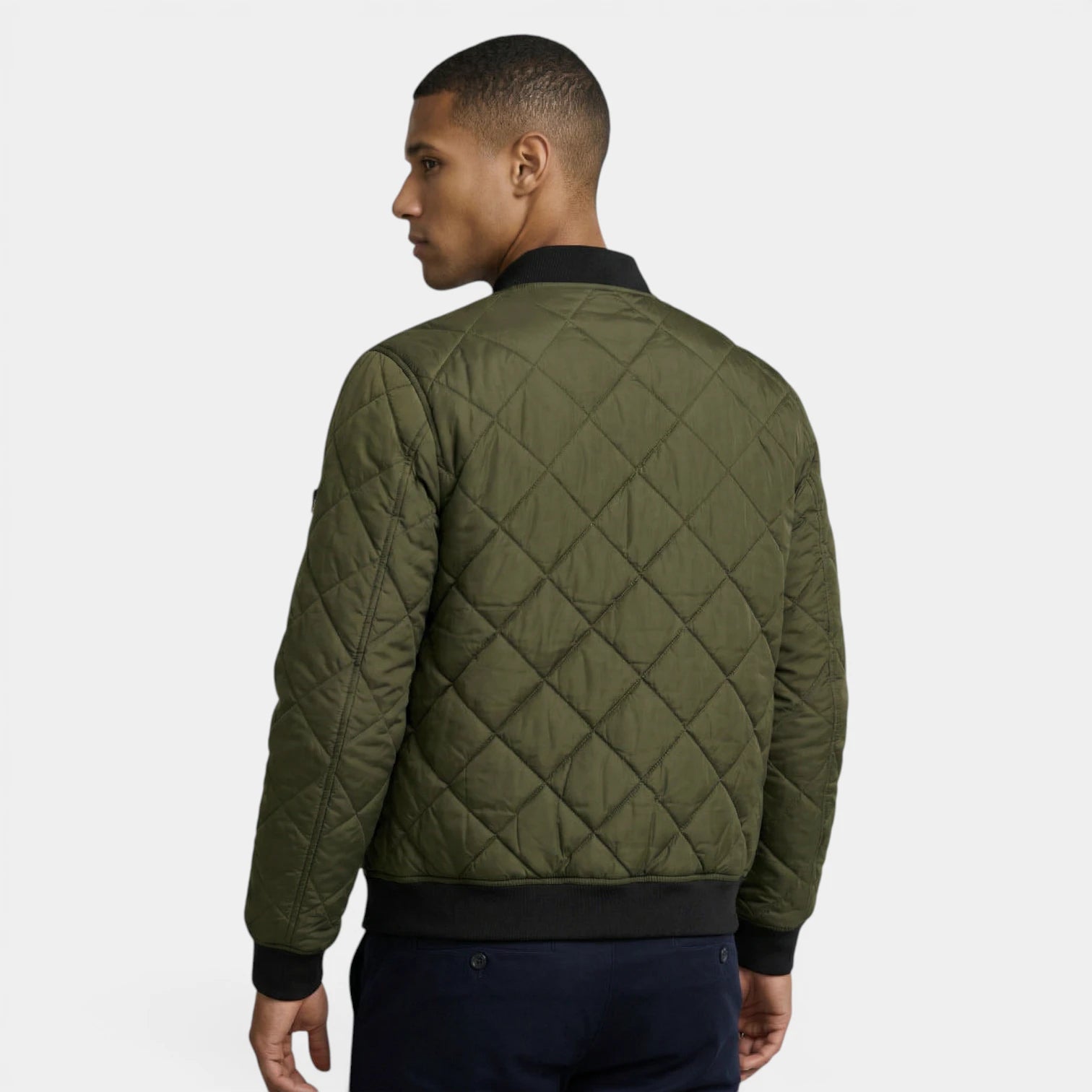 Quilted Zip-Up Bomber Jacket Ribbed Regular Fit for Men