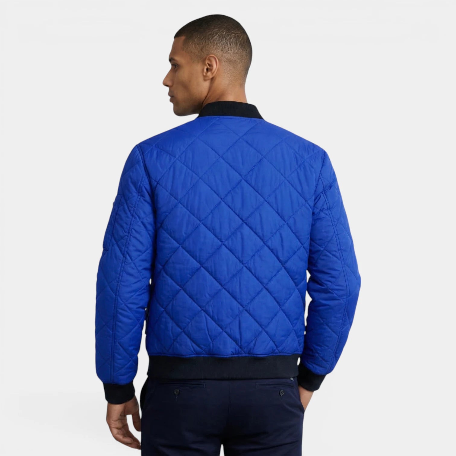 Quilted Zip-Up Bomber Jacket Ribbed Regular Fit for Men