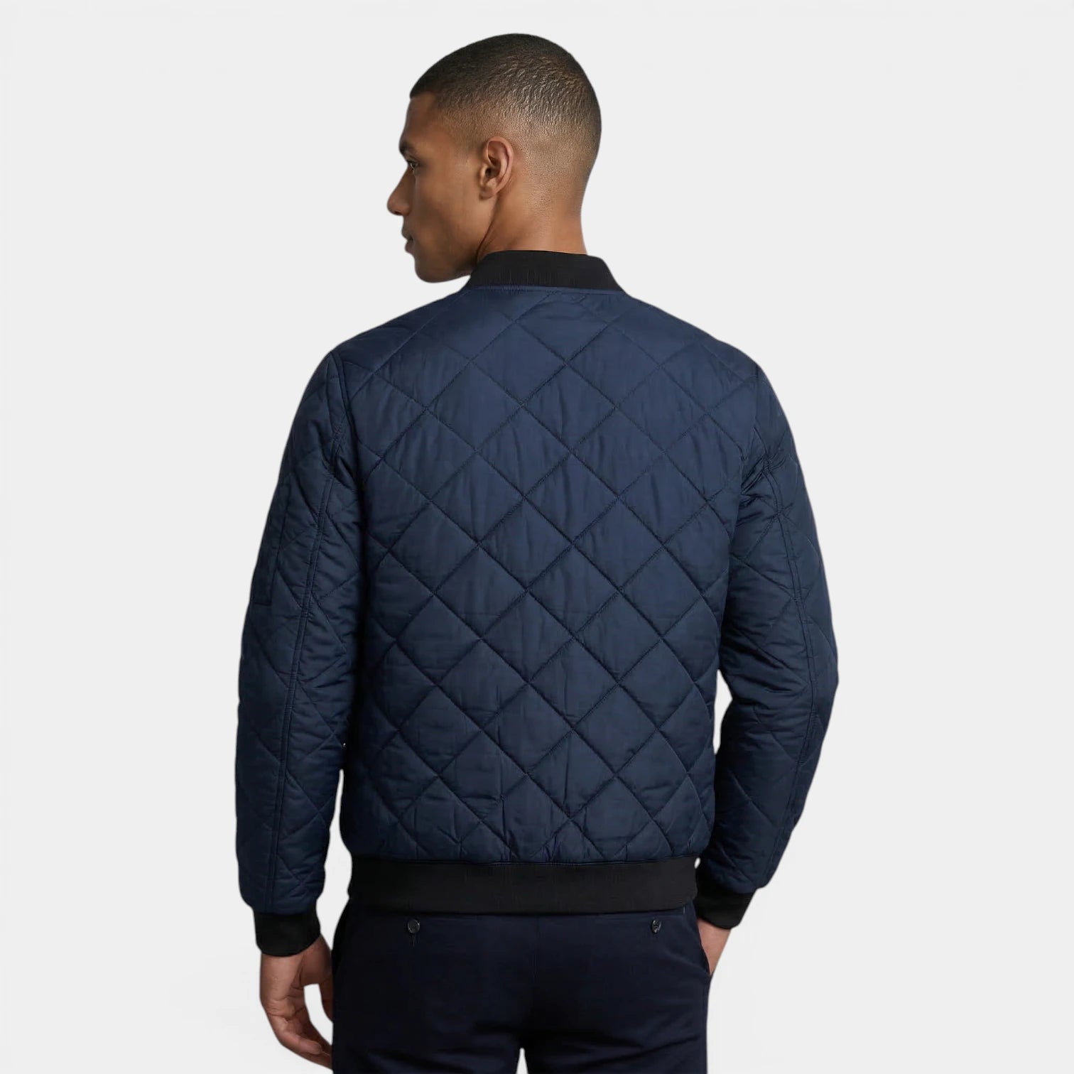 Quilted Zip-Up Bomber Jacket Ribbed Regular Fit for Men