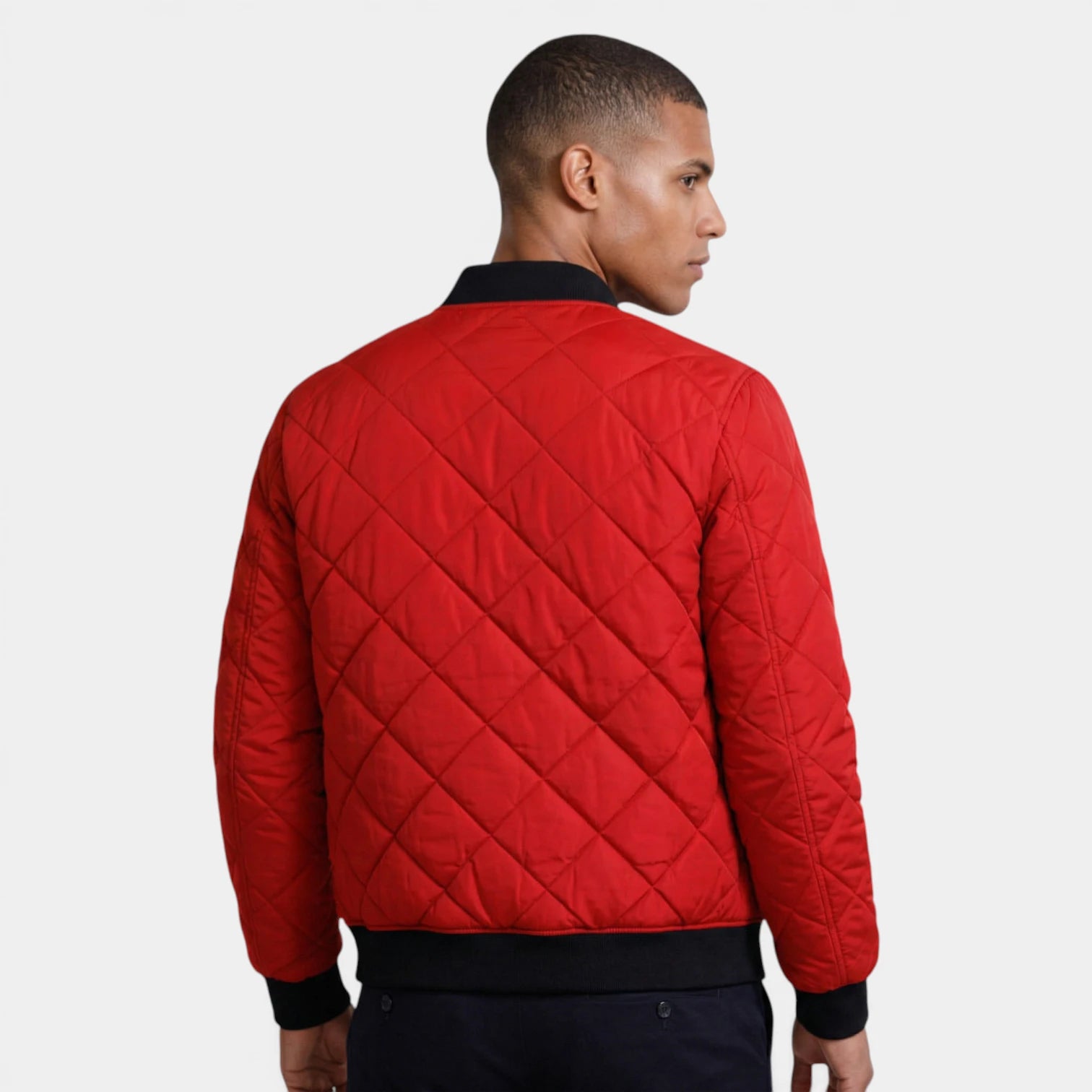 Quilted Zip-Up Bomber Jacket Ribbed Regular Fit for Men