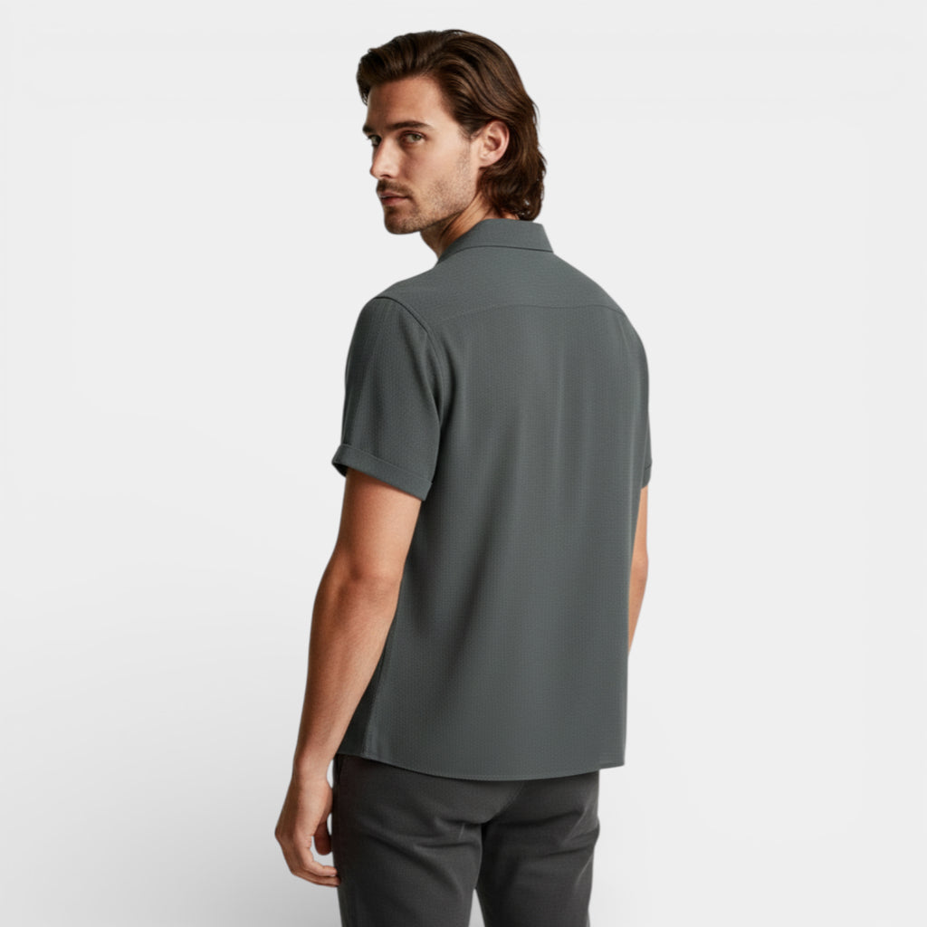 Short Sleeve Button-Up Textured Shirt Regular Fit for Men