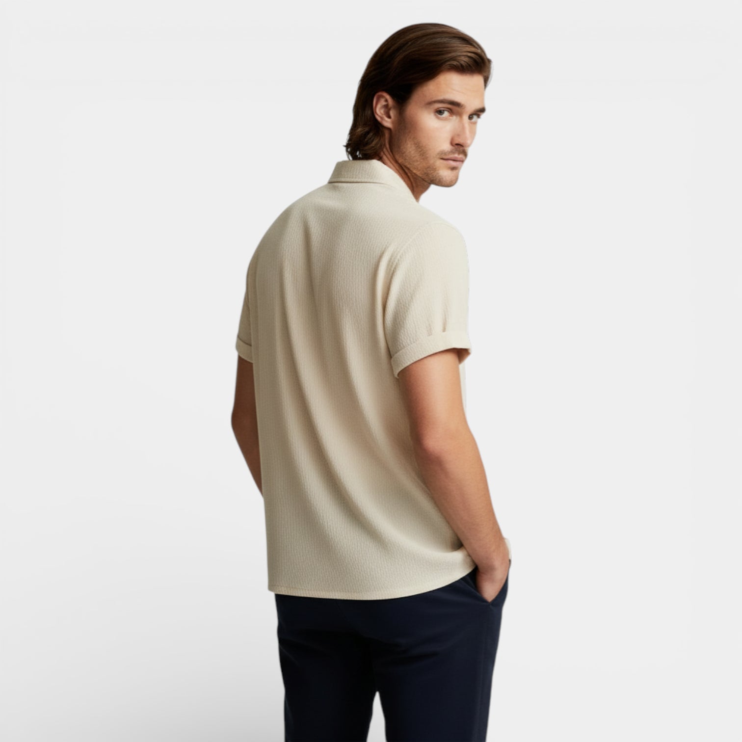 Short Sleeve Button-Up Textured Shirt Regular Fit for Men